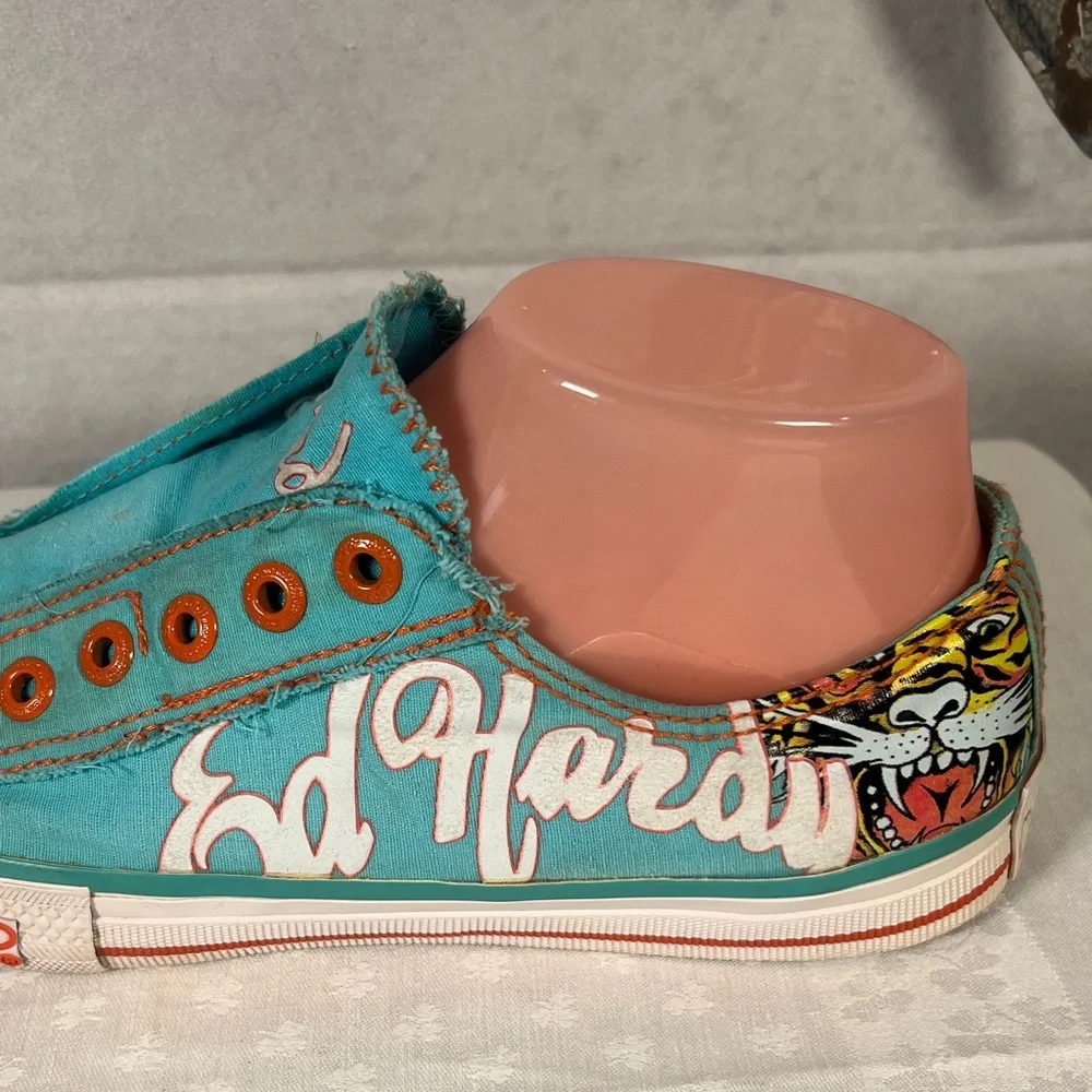 Ed Hardy Blue Sneakers with Tiger Art Size 8 - Picture 7 of 7